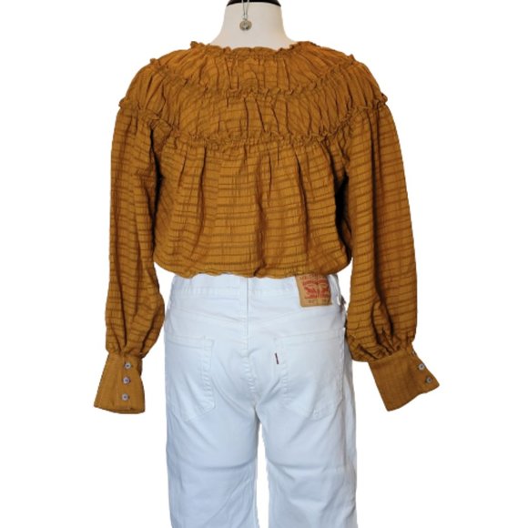 Free People Hailey Crop L/S Midriff Blouse Carmel Size S NWT - Picture 2 of 12
